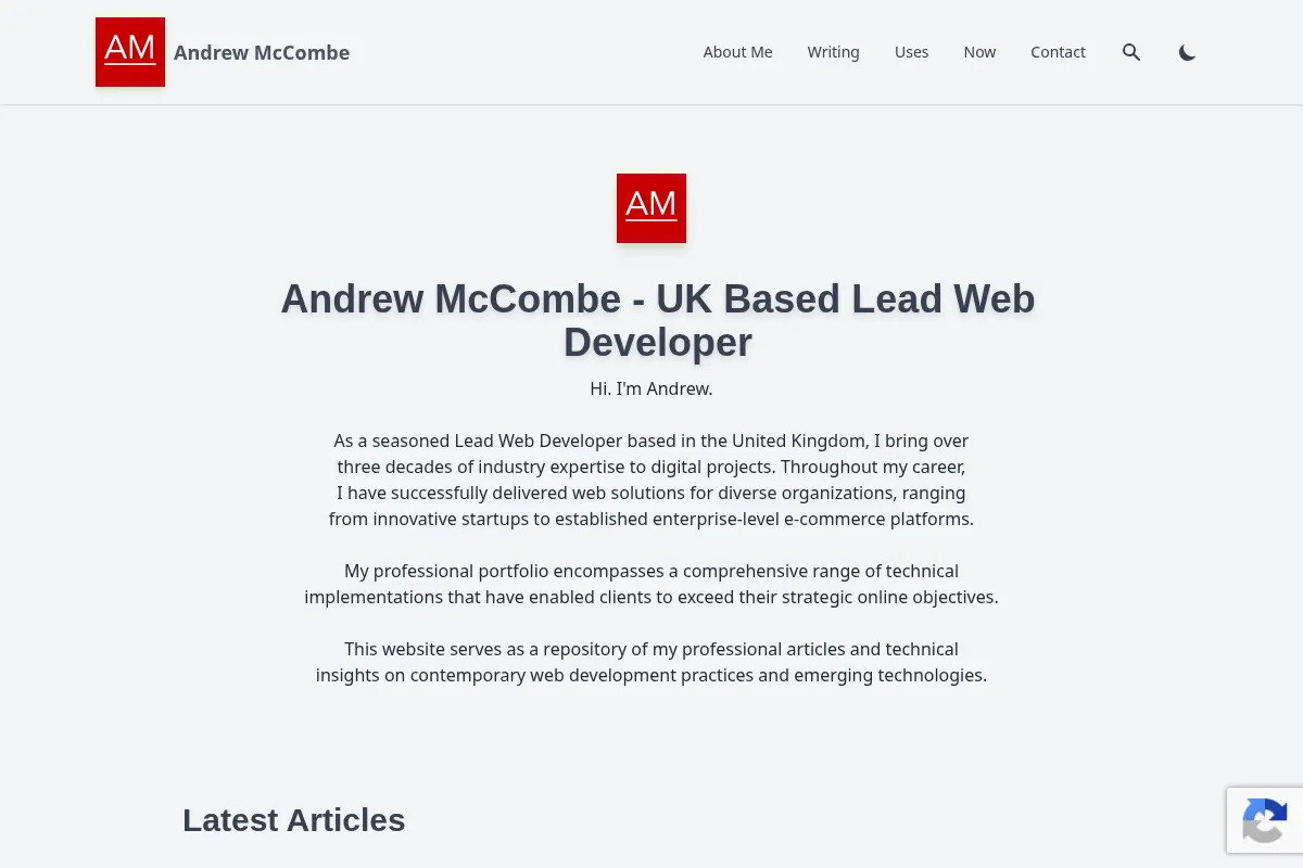 Andrew McCombe - UK Based Lead Web Developer