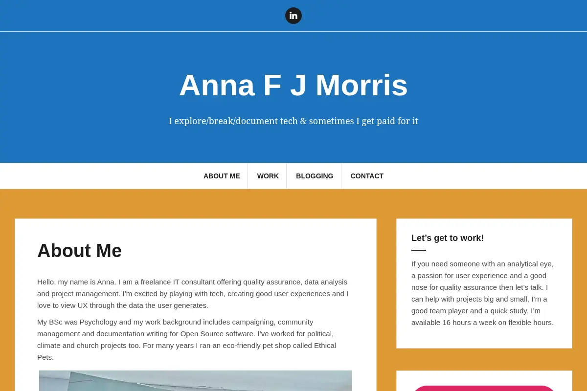 Anna F J Morris's Tech Blog
