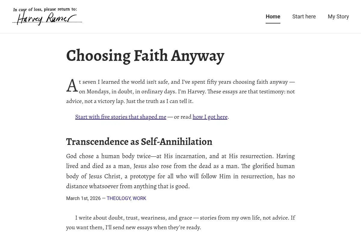 Harvey Ramer — Faith, Doubt, and Ordinary Life