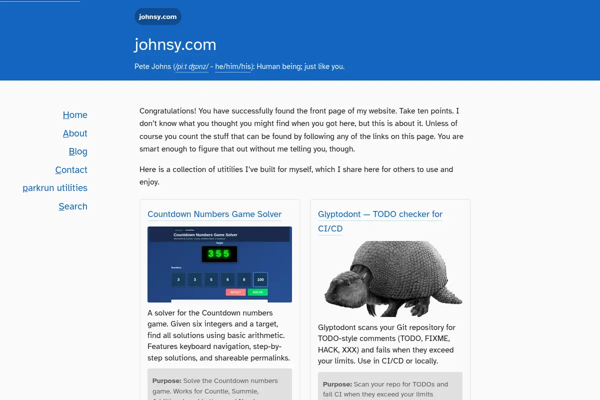 Pete Johns blog, projects, and parkrun notes