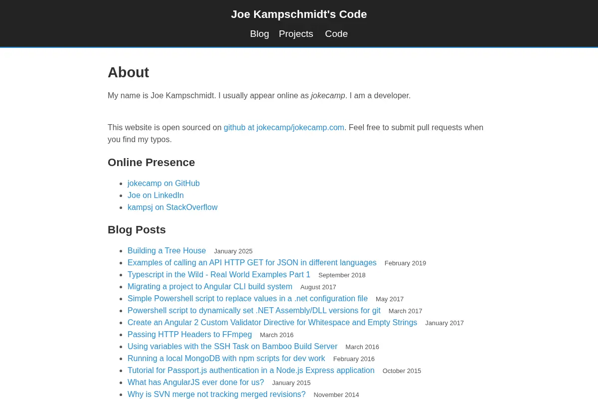 Joe Kampschmidt's Code