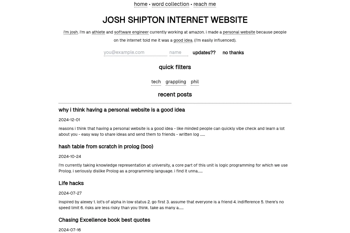 Josh Shipton's internet website