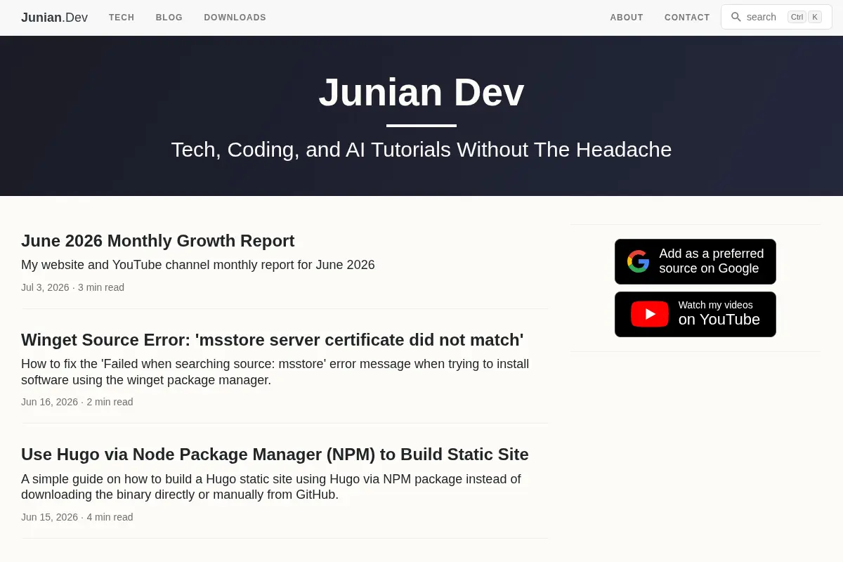 Junian Dev - Tech, Coding, and AI Tutorials Without The Headache