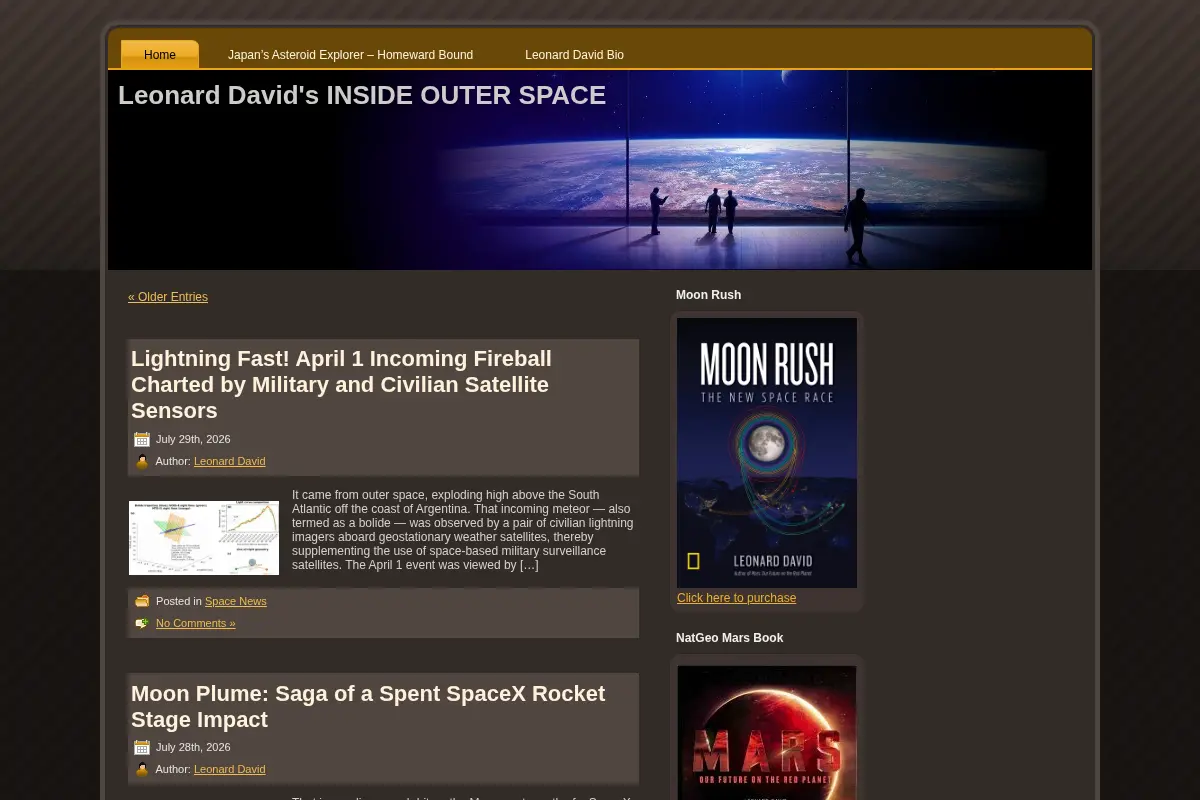 Leonard David's INSIDE OUTER SPACE