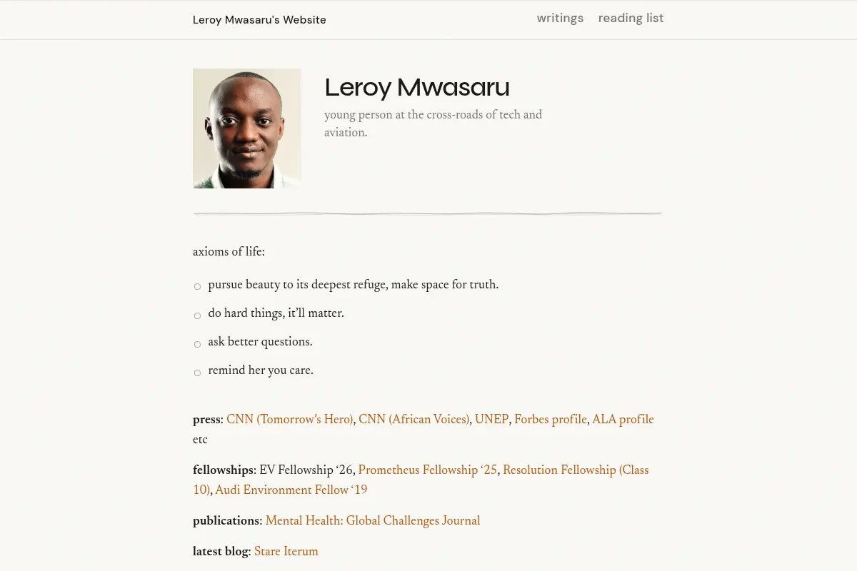Leroy Mwasaru's Website