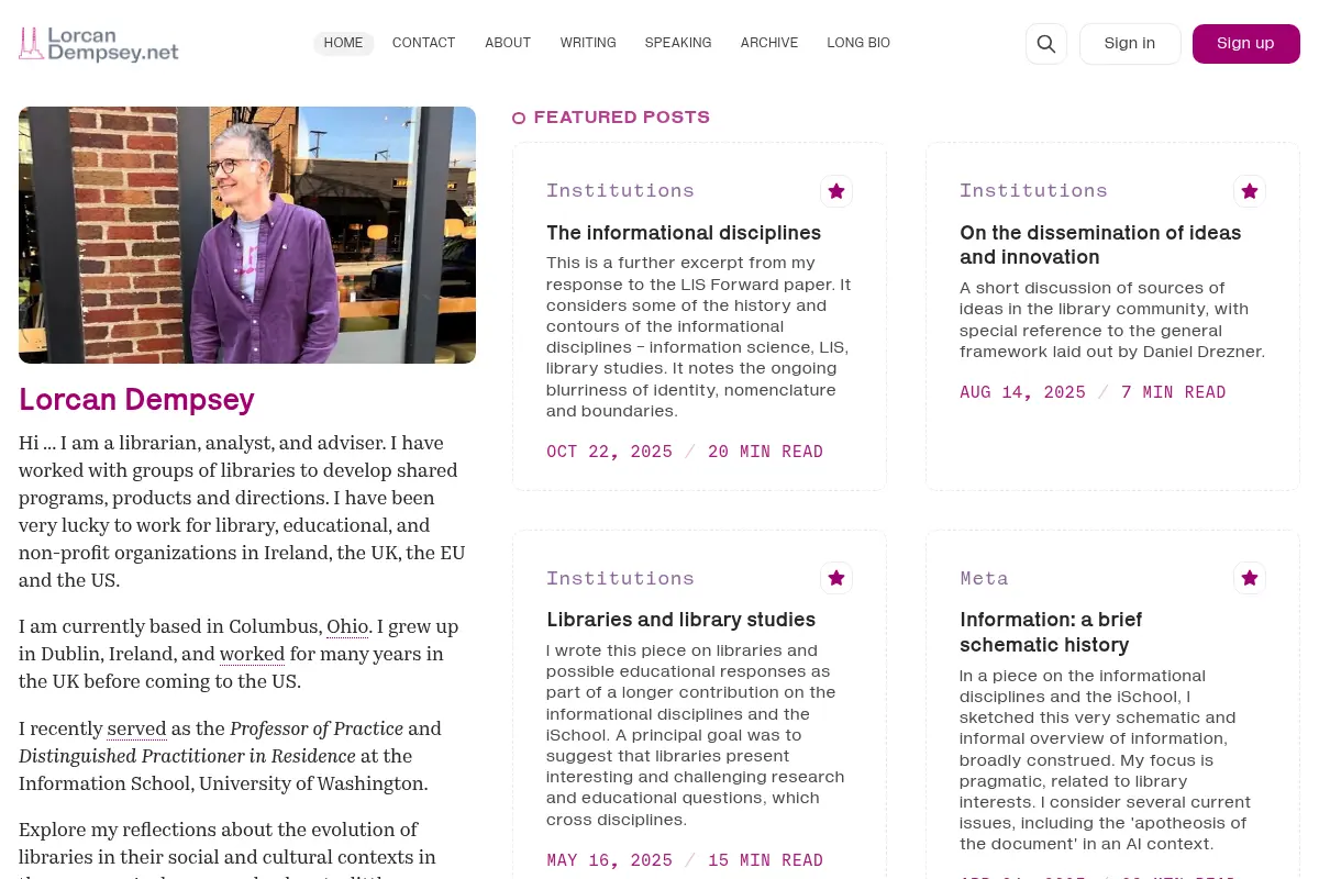 Lorcan Dempsey - librarian, writer, adviser