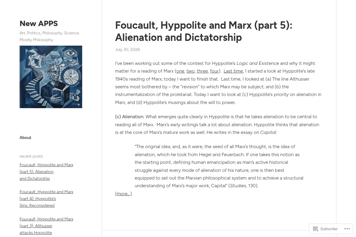 New APPS – Art, Politics, Philosophy, Science. Mostly Philosophy.