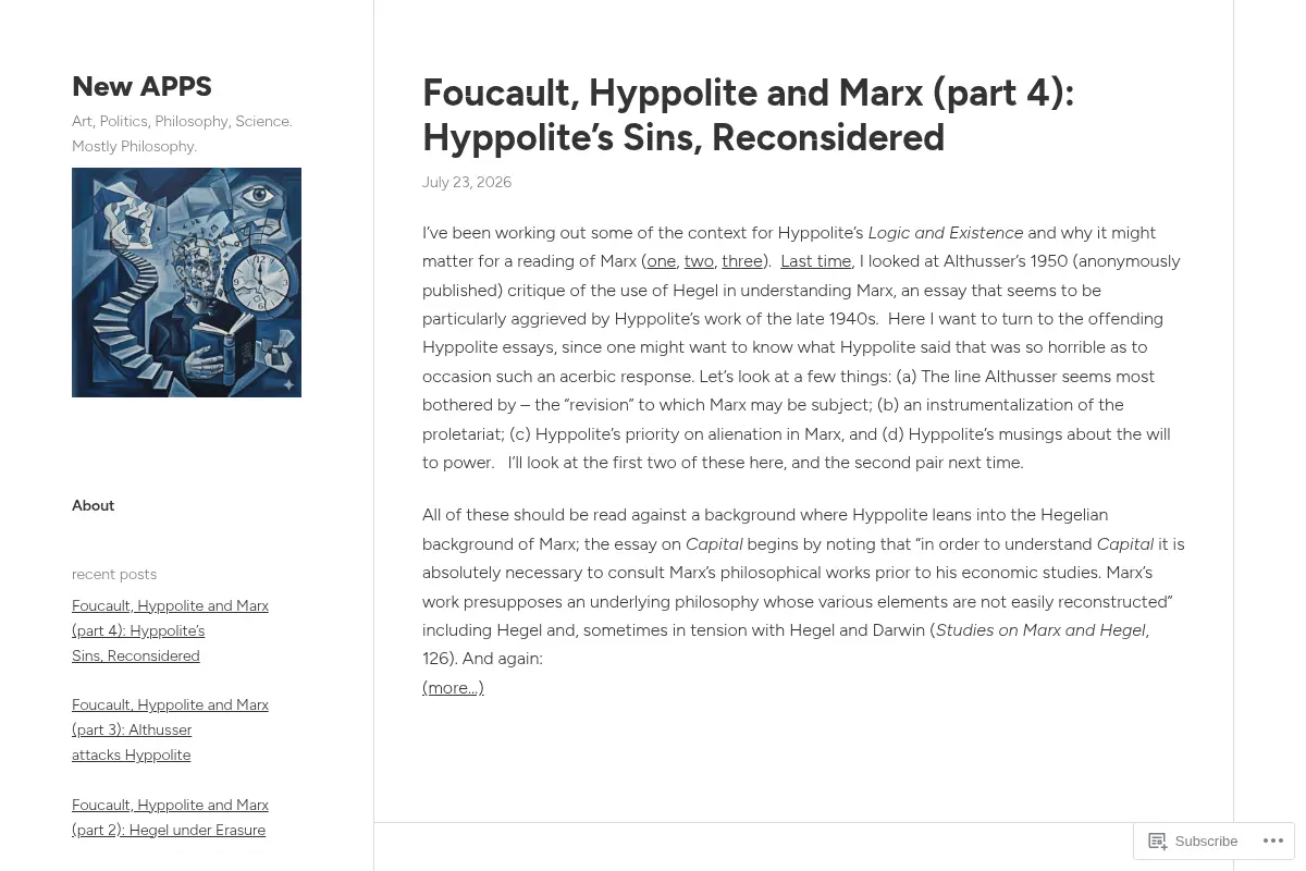 New APPS – Art, Politics, Philosophy, Science.  Mostly Philosophy.