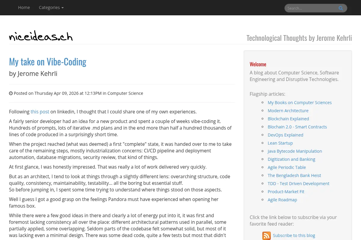 niceideas.ch: Technological Thoughts by Jerome Kehrli