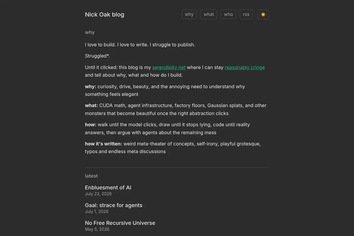 Nick Oak Engineering Blog: AI Systems, CUDA Math, Agents