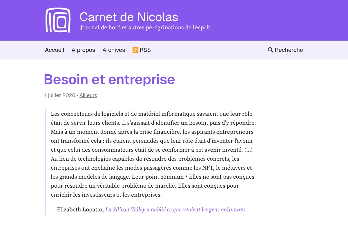 Carnet de Nicolas — Journal de bord et autres pérégrinations de l’esprit