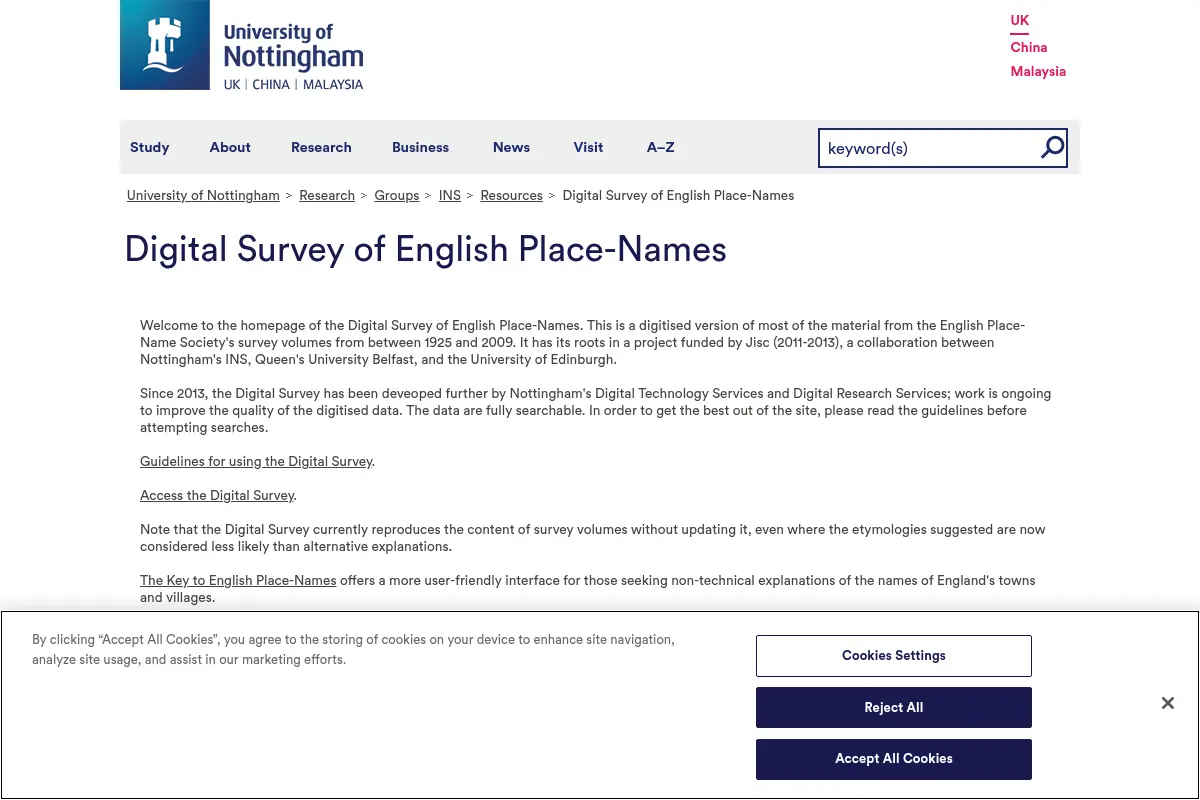 Digital Survey of English Place-Names - The University of Nottingham