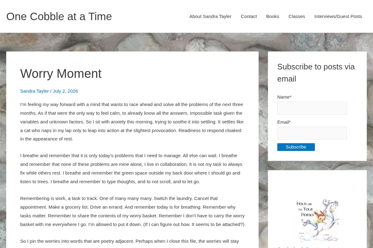 One Cobble at a Time – By Sandra Tayler