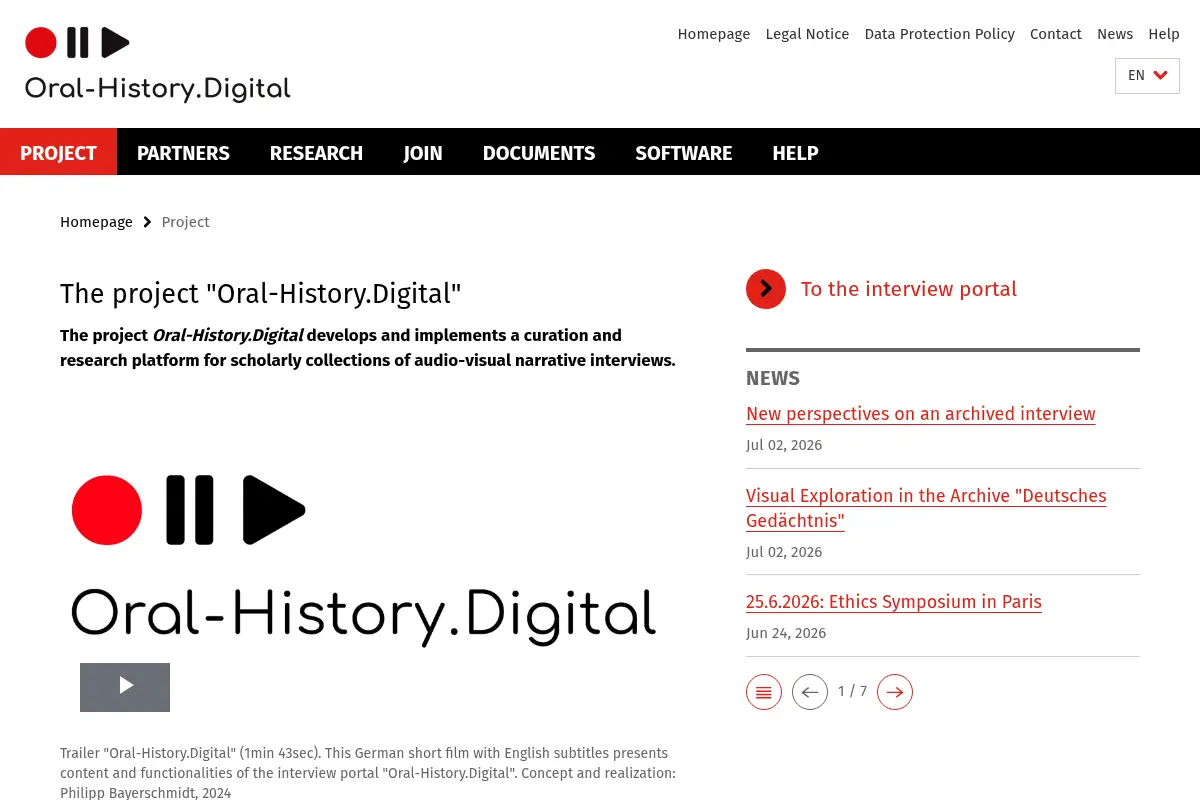 Project • Oral-History.Digital: Portal for Oral History Interviews