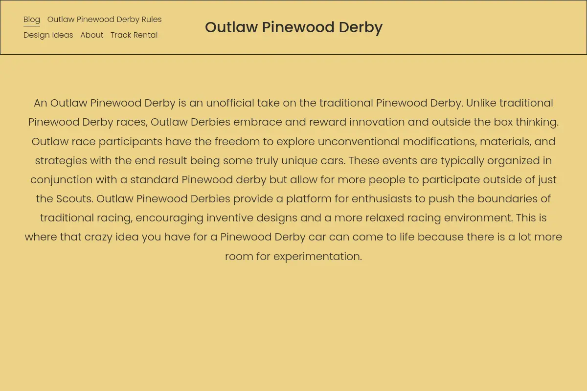 Outlaw Pinewood Derby