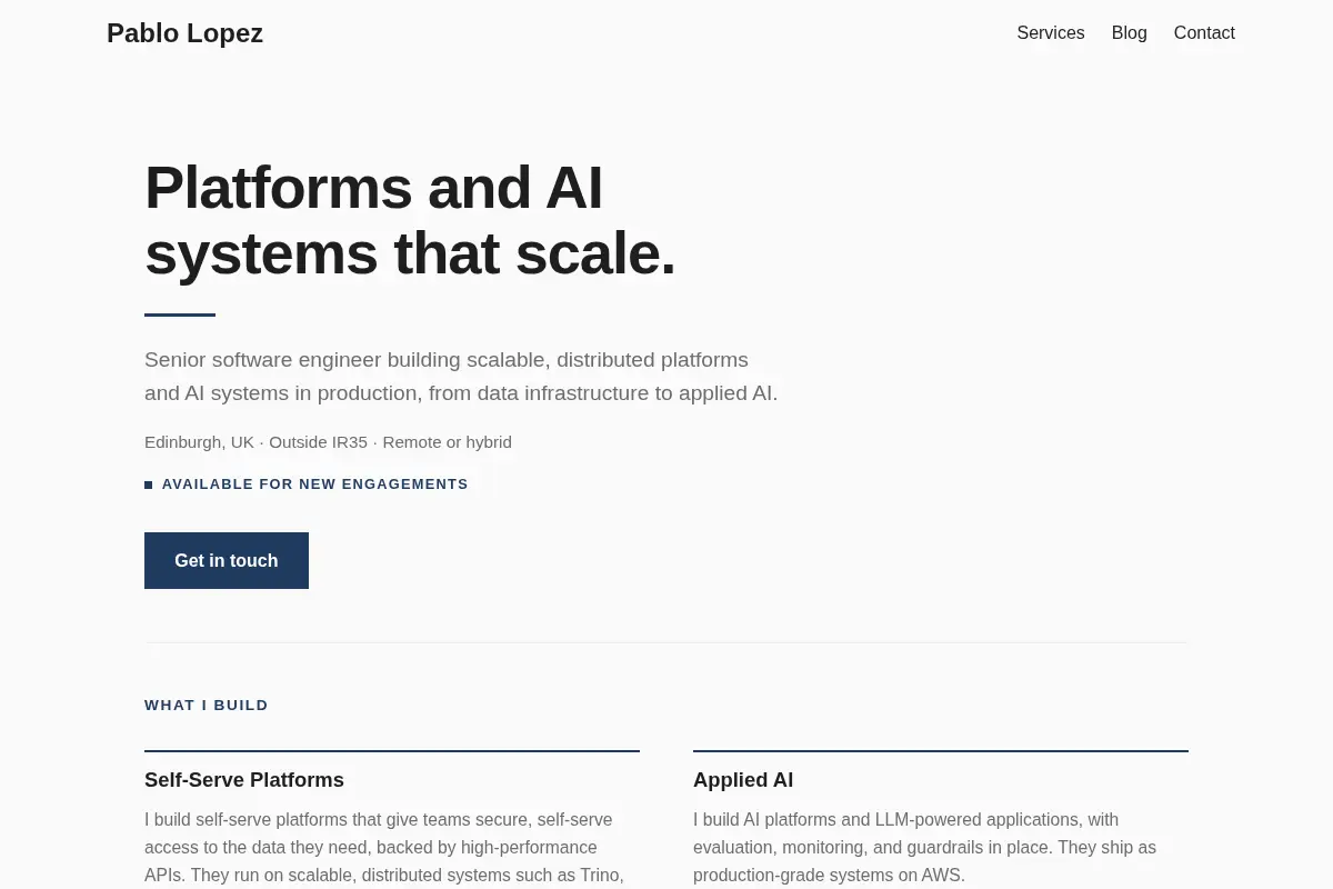 Pablo Lopez - Software Engineer & AI Contractor | Edinburgh, UK