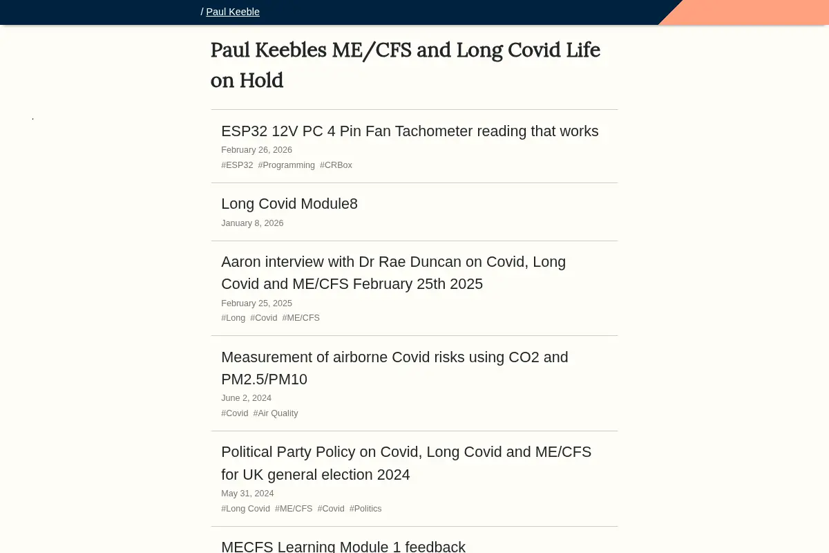 Paul Keeble's ME/CFS and Long Covid Life on Hold