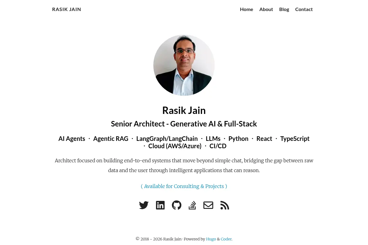 Rasik Jain - Senior Architect | Generative AI & Full-Stack Engineering