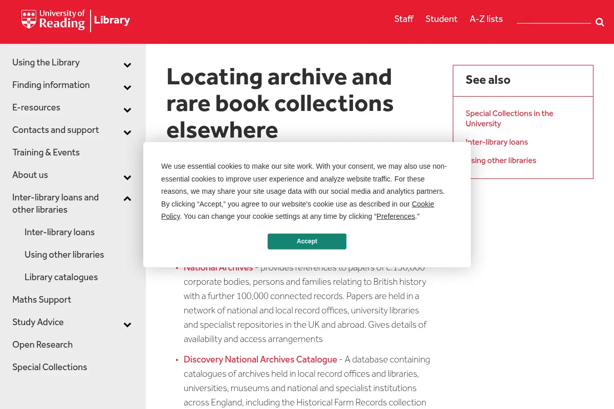Locating archives and rare book collections elsewhere