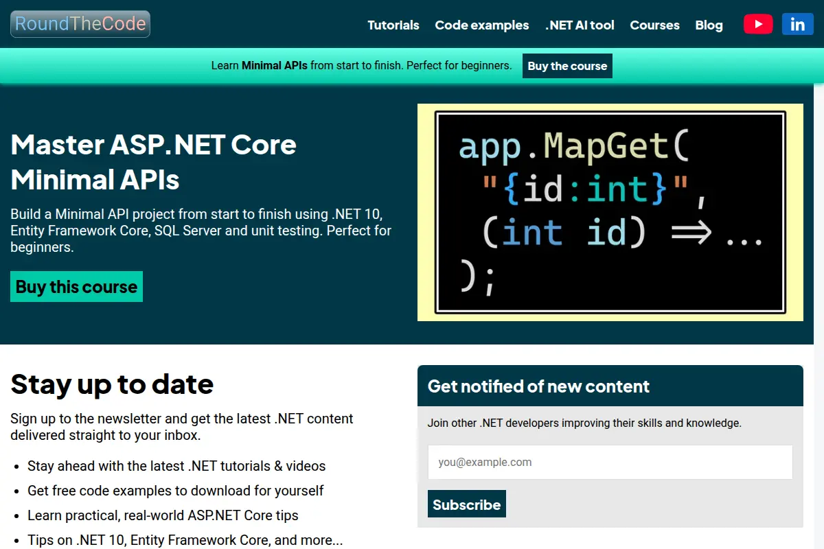 Round The Code – .NET, C# & ASP.NET Core Tutorials
