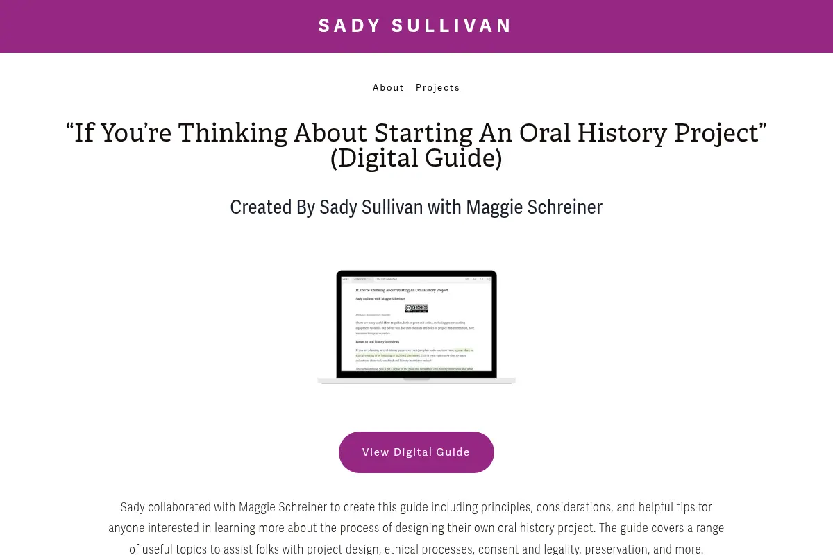 “If You’re Thinking About Starting An Oral History Project” (Digital Guide) — Sady Sullivan