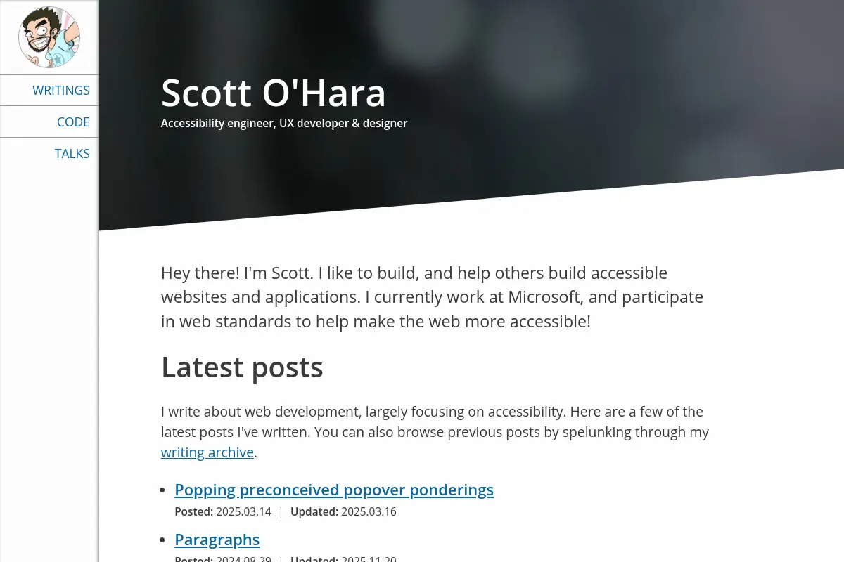 Scott O'Hara - Accessibility engineer, UX developer and designer