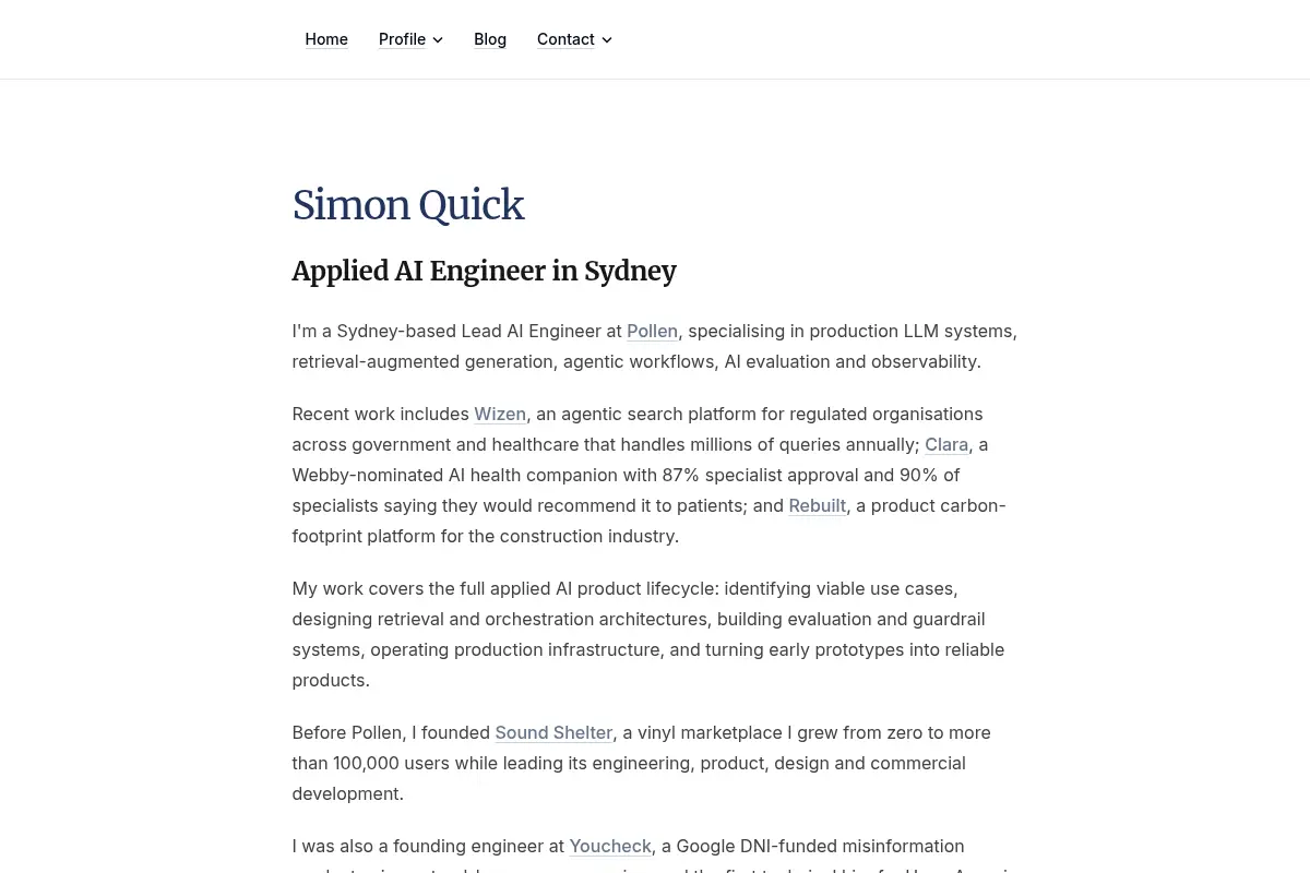 Simon Quick | Applied AI Engineer in Sydney