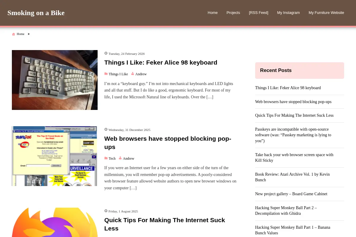 Smoking on a Bike – Woodworking, video games, gardening, cooking, and more