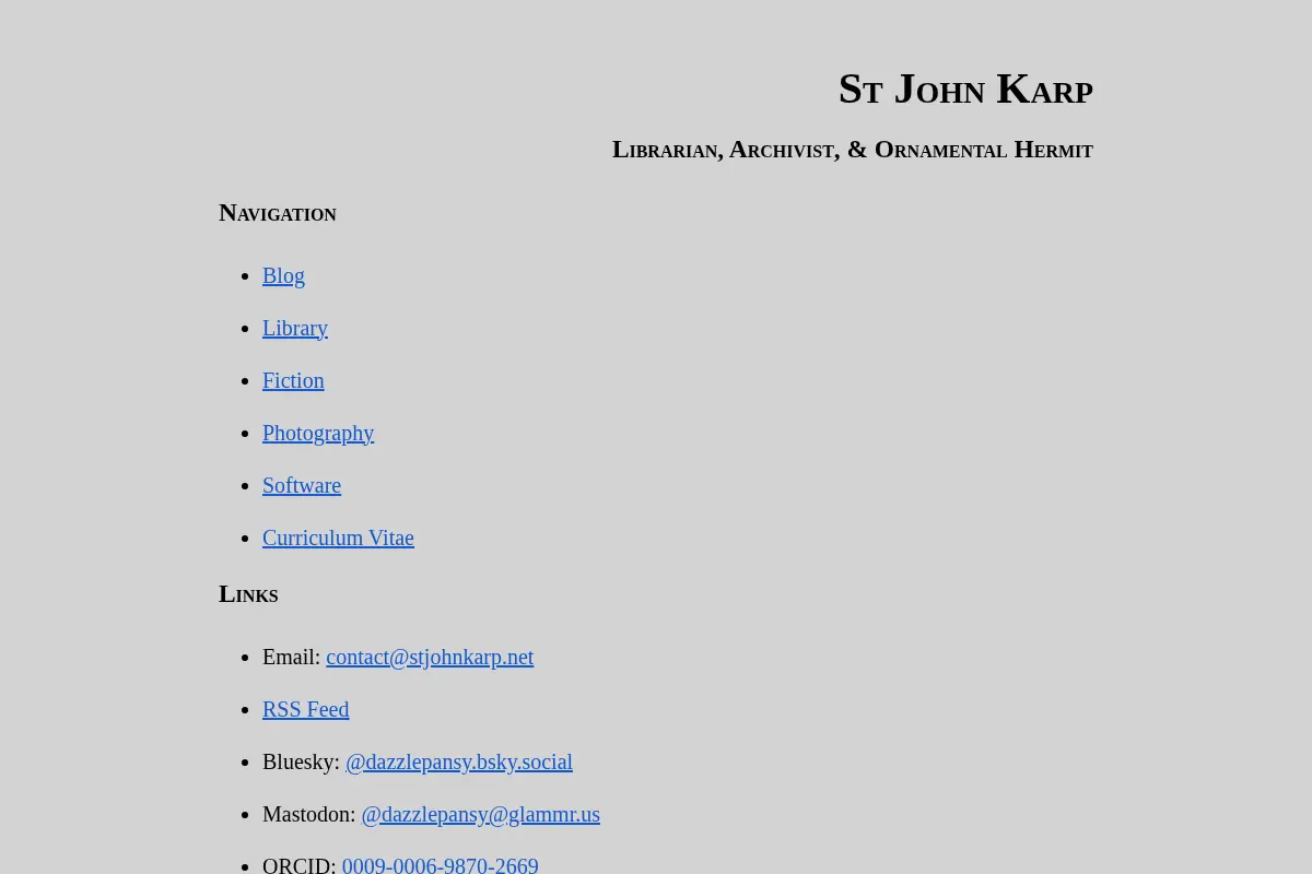 St John Karp | Librarian, Archivist, & Ornamental Hermit