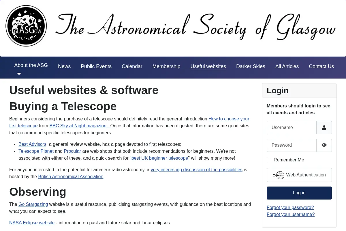 Astronomical Society of Glasgow: Useful Websites