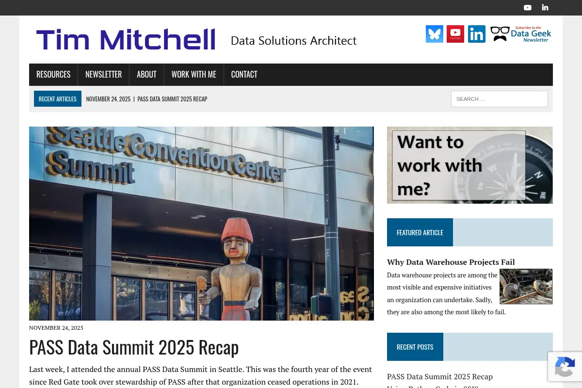 Tim Mitchell - Data Architect, Trainer, Author, and Consultant.