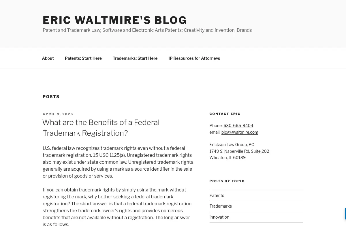 Eric Waltmire's Blog - Patent and Trademark Law; Software and Electronic Arts Patents; Creativity and Invention; Brands