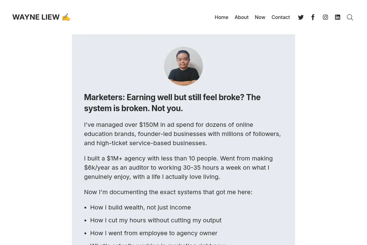 Wayne Liew: Essays for Marketers to Earn More & Enjoy Life