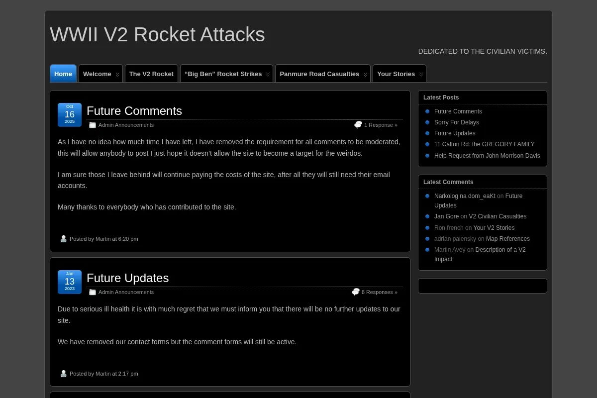 WWII V2 Rocket Attack Map and Casualty Records