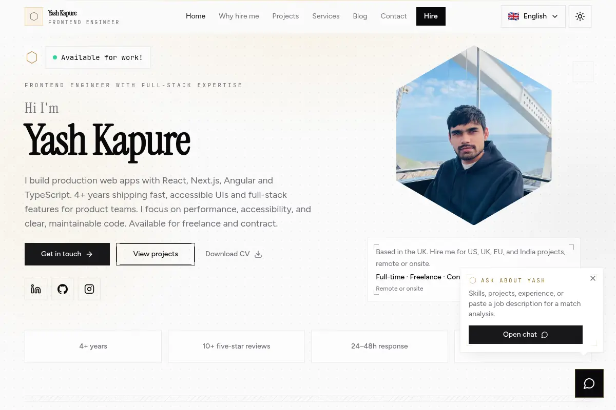 Yash Kapure - Frontend Engineer | React & Next.js