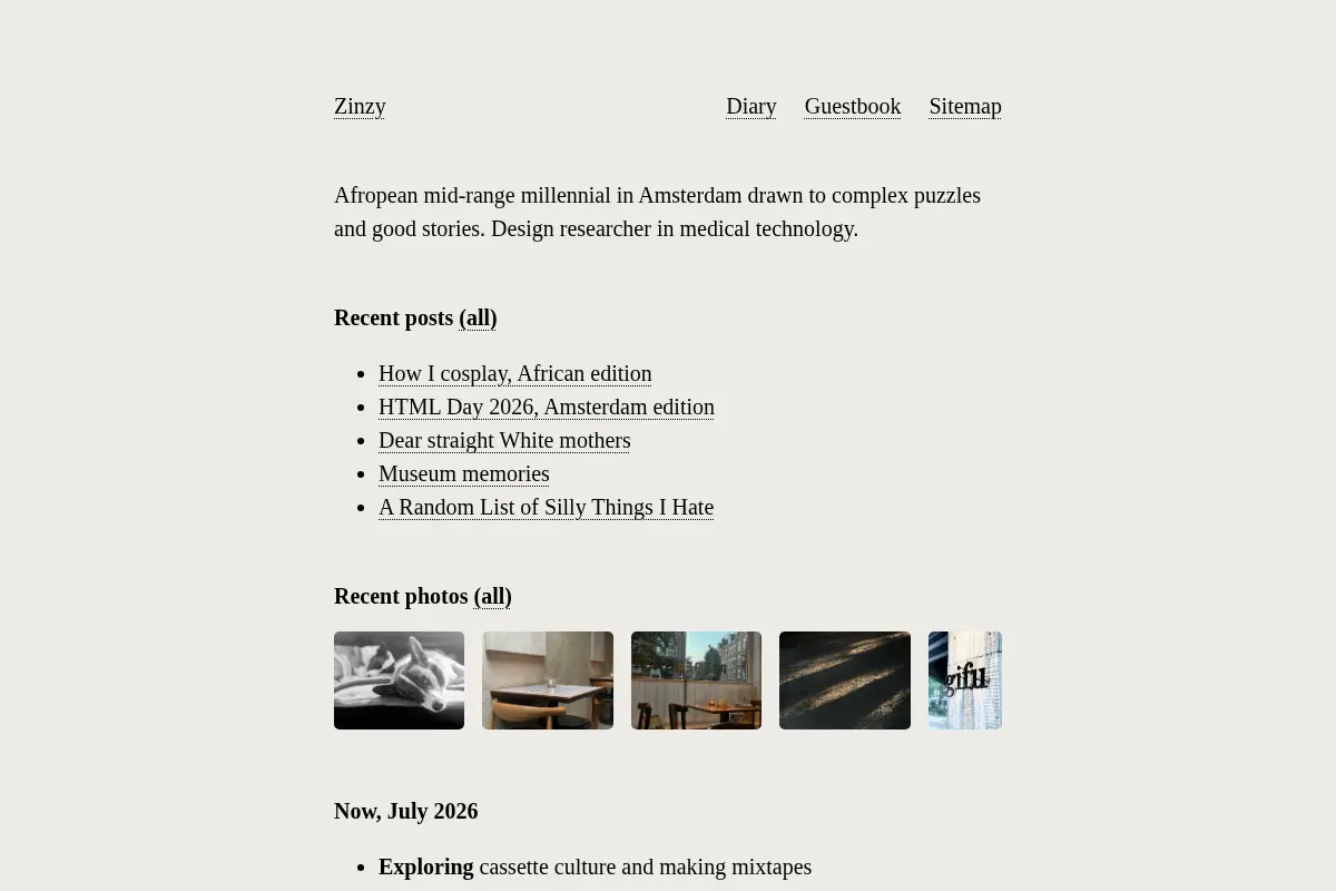 Zinzy's website