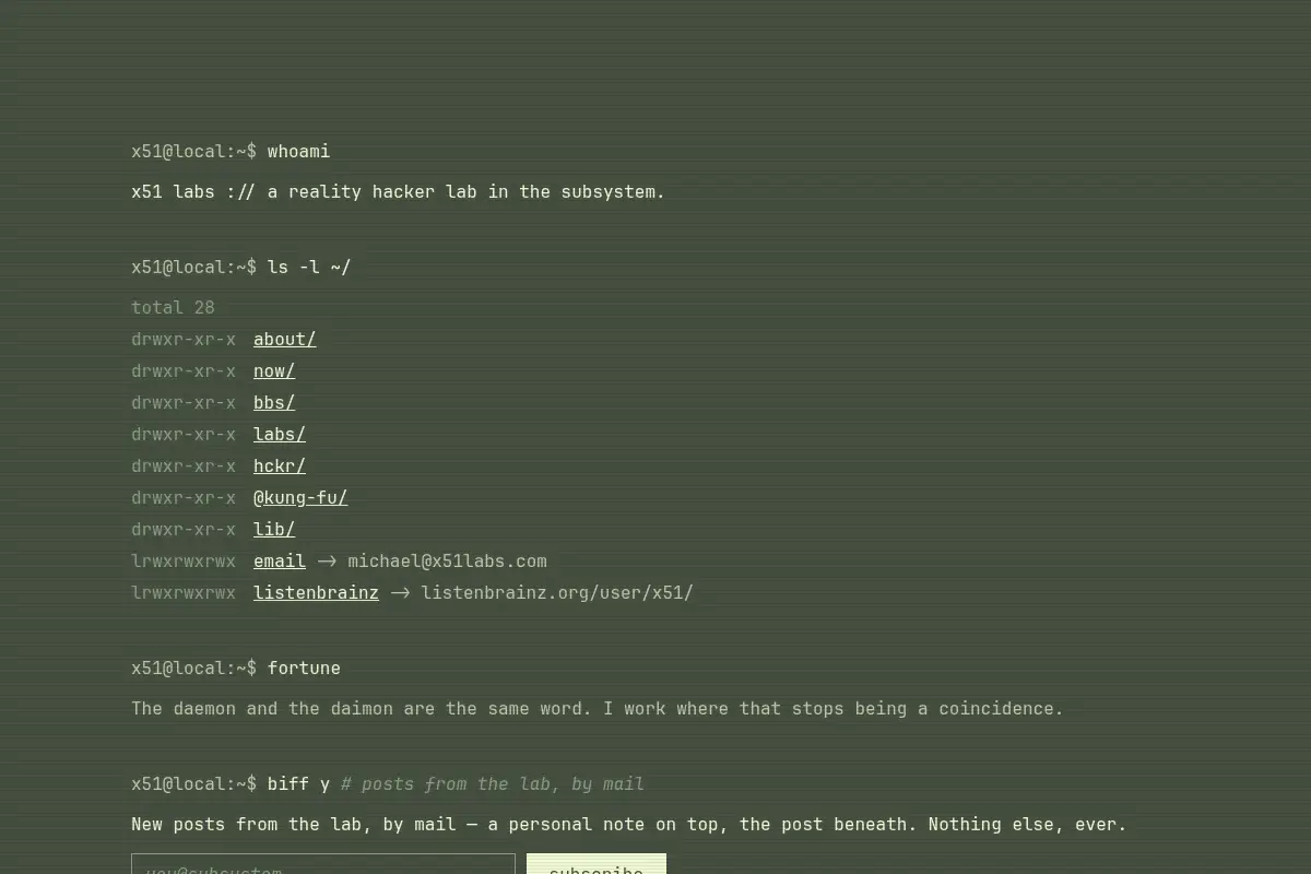 X51 Labs :// a reality hacker lab in the subsystem