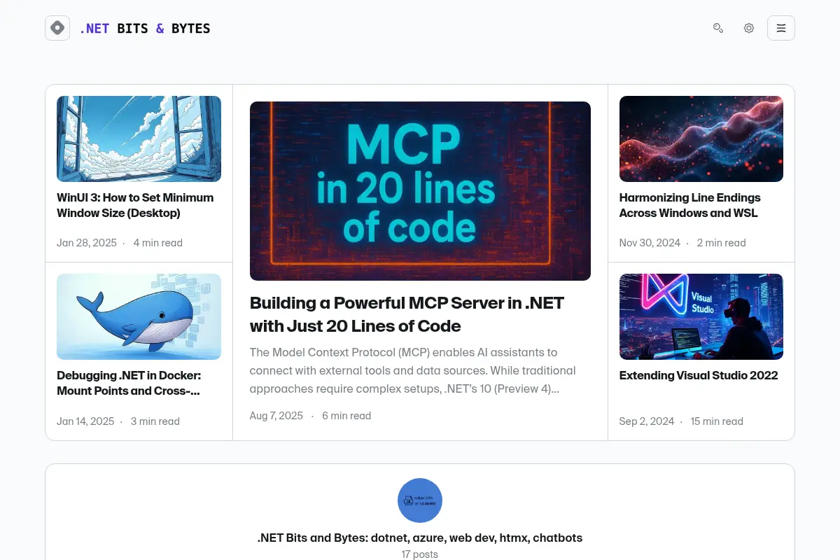 .NET Bits and Bytes: dotnet, azure, web dev, htmx, chatbots