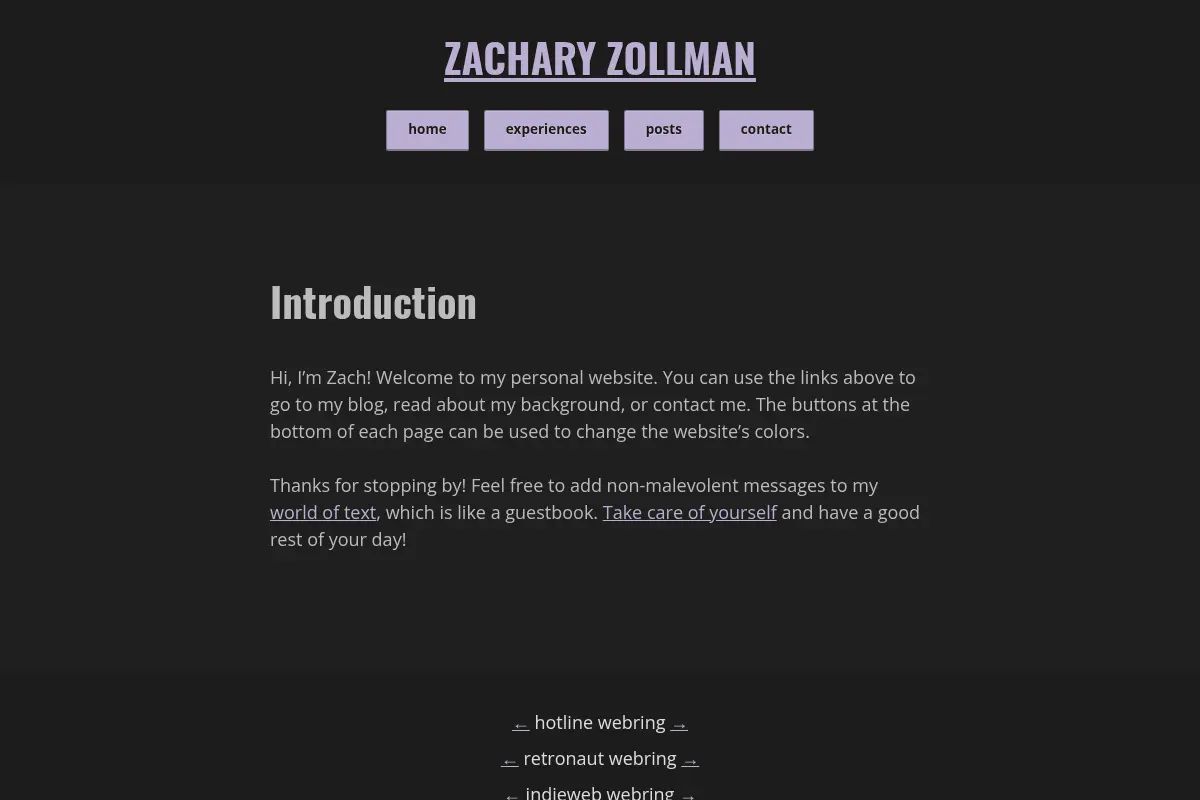 Zachary Zollman's Personal Website